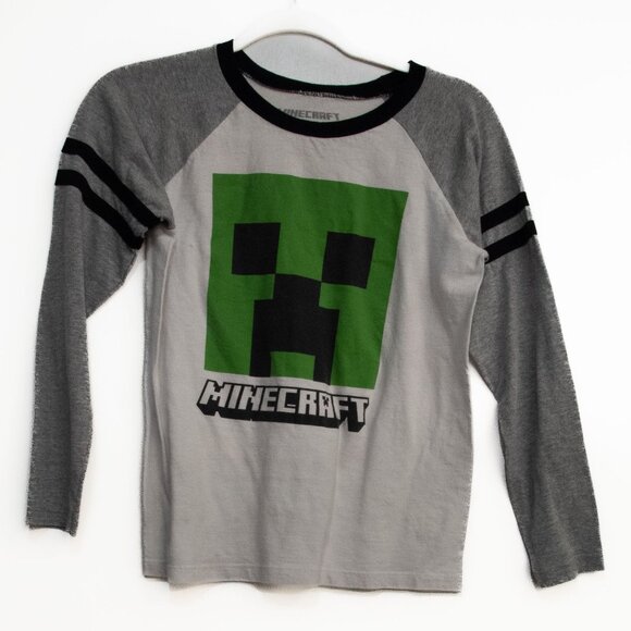 Minecraft Boys Long Sleeve Raglan T-Shirt With Creeper Graphic - Picture 4 of 8